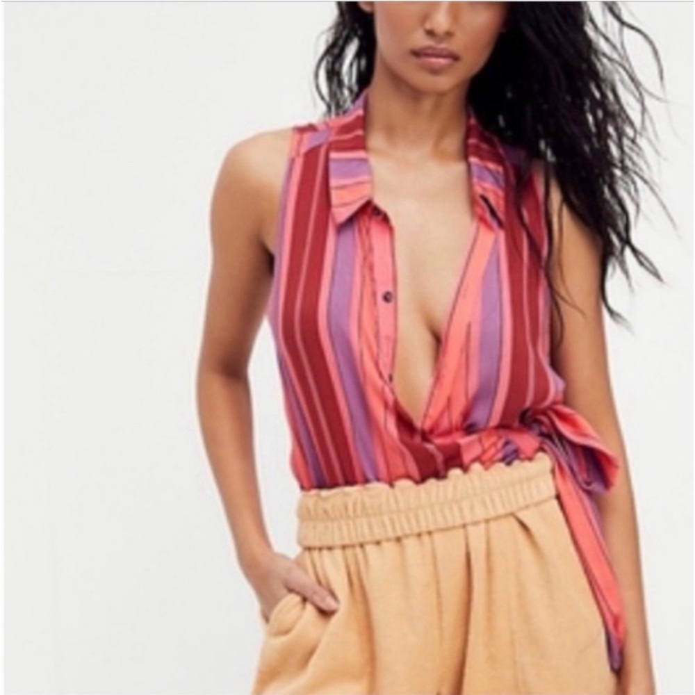 Free People Mackenzie Striped Sleeveless Wrap Button-Up Top Women’s Size XS NWT